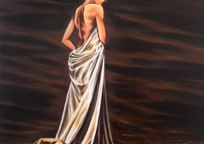 A painting of a woman, an apple and a dodecahedron