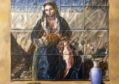 A surreal painting featuring a woman