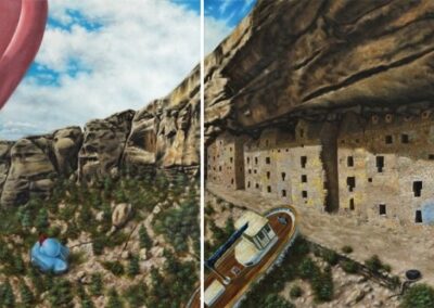 A surreal painting inspired by Mesa Verde and Nyhavn